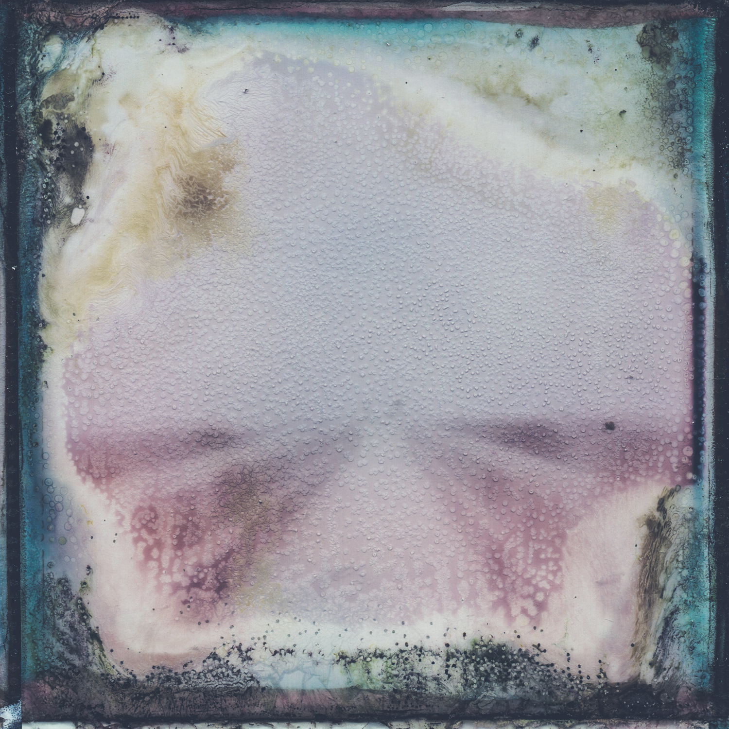 A Polaroid image that has been decayed through a chemical soak.